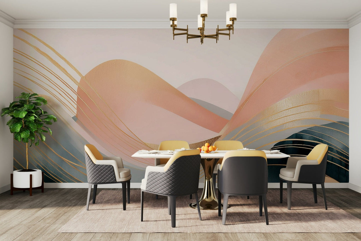 Boho Dreamtime Waves Wall Mural in earthy tones.

