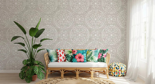Radial Boho Fireworks Wallpaper in soft neutral grunge tone