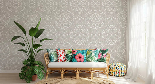 Radial Boho Fireworks Wallpaper in soft neutral grunge tone