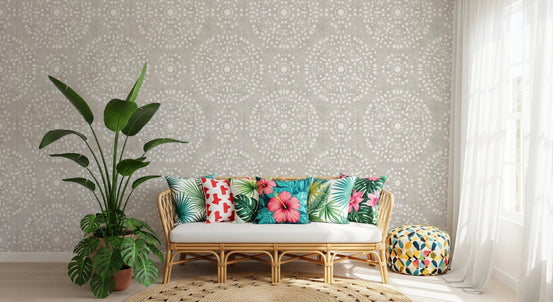 Radial Boho Fireworks Wallpaper in soft neutral grunge tone, GD8483