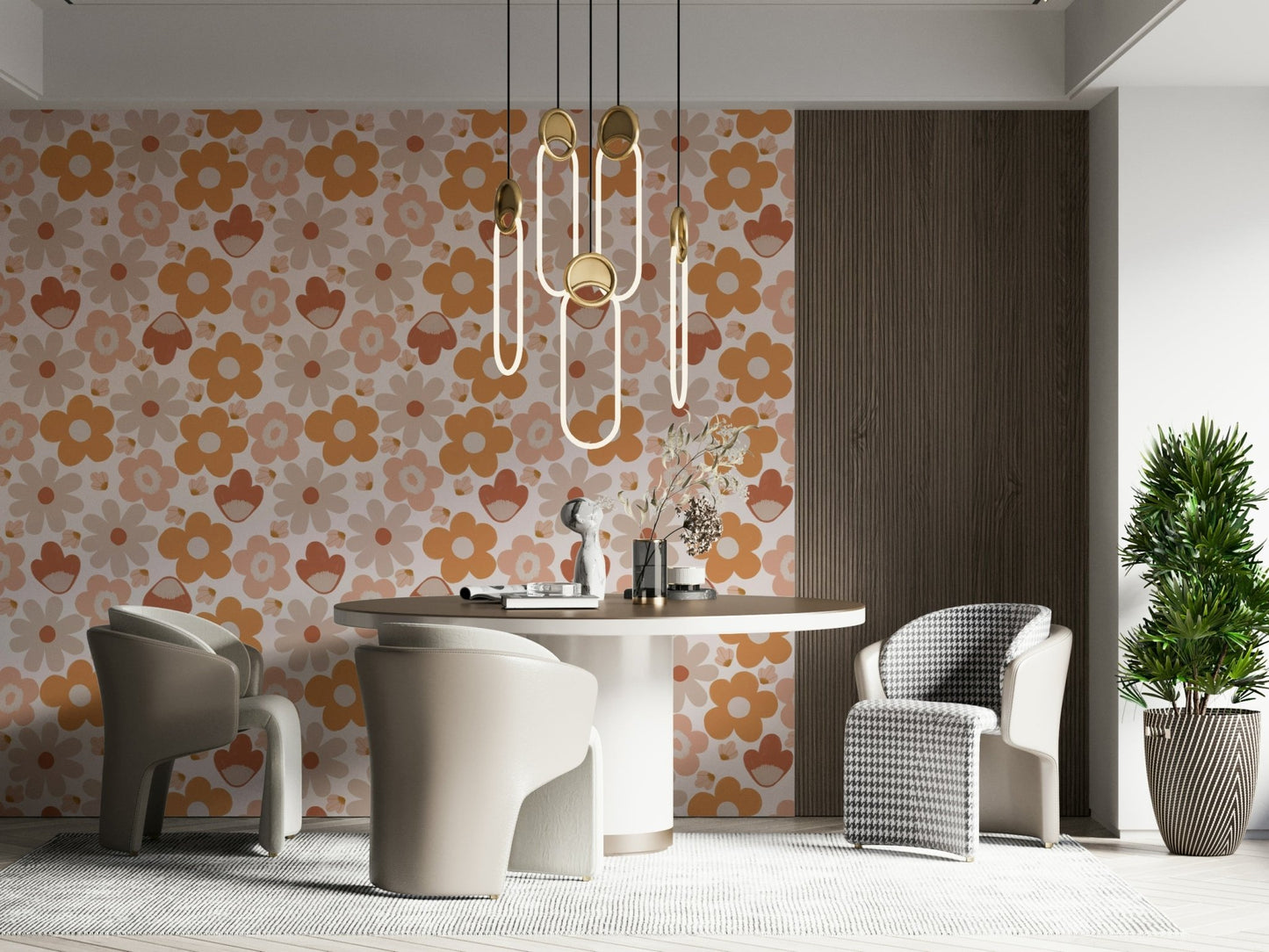 Abstract flowers cluster on Boho Floral Dreams wallpaper for cozy rooms.

