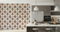 Idiosyncratic Boho Floral Grid Wallpaper. Droll geometric.