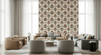 Arcane Boho Floral Grid Wallpaper for walls. Abstract flora.