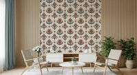 Enigmatic Boho Floral Grid Wallpaper. Ornate blooms, chic decor.