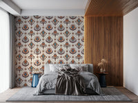 Wallpaper mural Whimsical Boho Floral Grid, ethnic blossoms.