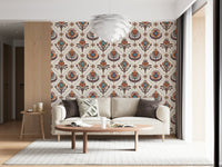 Rare Boho Floral Grid Wallpaper Outlandish blooms, unique mural.