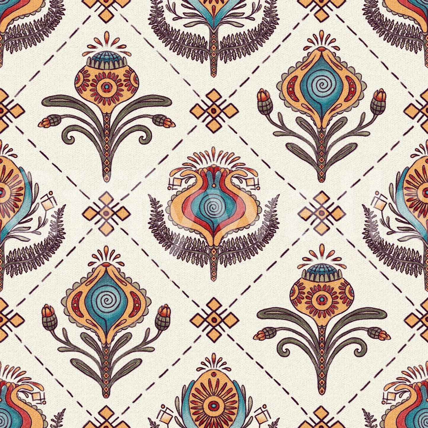 Offbeat Boho Floral Grid Wallpaper Strange floral, distinct wall.