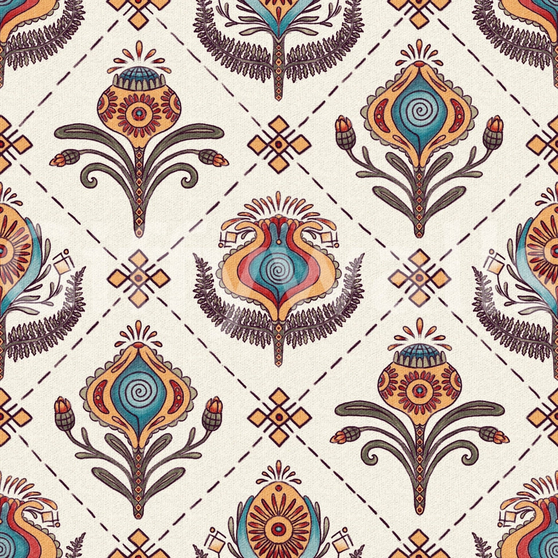 Offbeat Boho Floral Grid Wallpaper Strange floral, distinct wall.