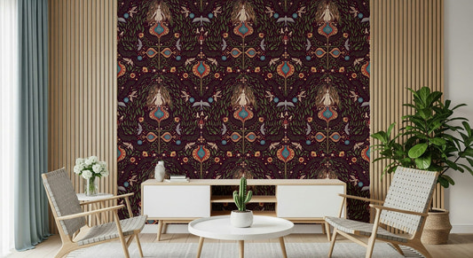 Earthy, dark, enchanted Boho Forest Dream wall mural.