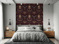 Forest Dream bohemian goddess patterned wallpaper.