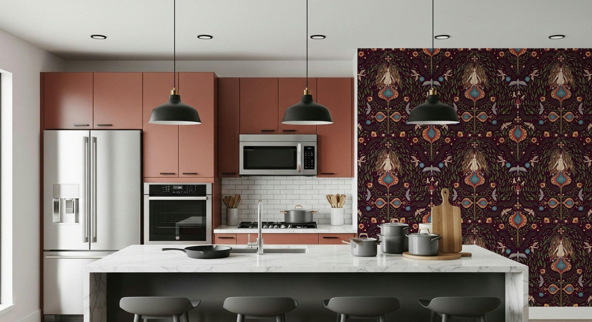 Boho Forest Dream mural, mystical, woodland, spirit figure.