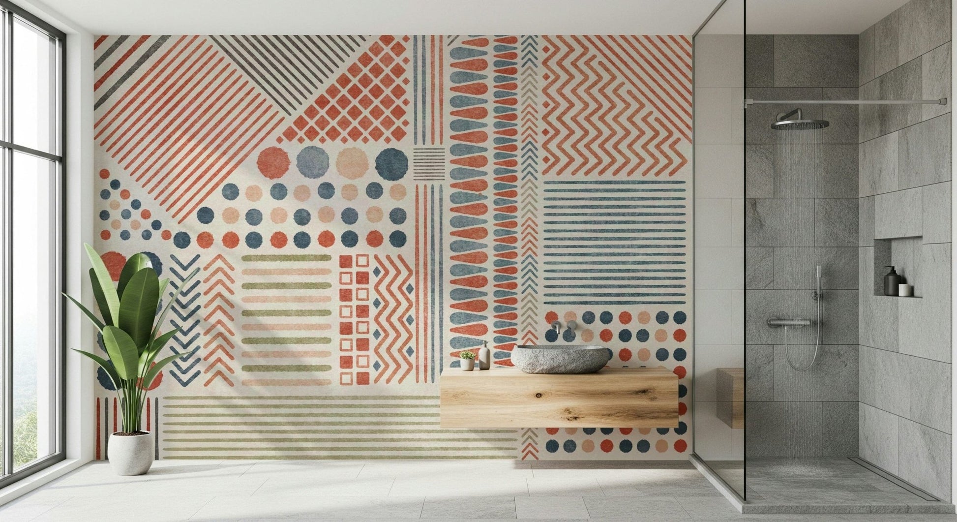 A serene abstract block wall mural for eclectic decor., GD5547