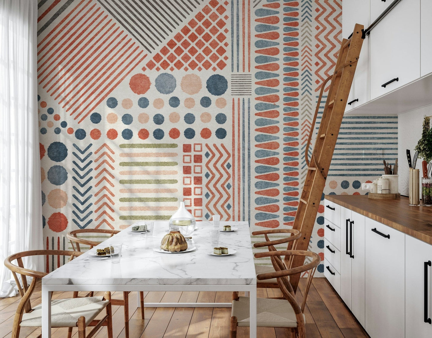 A beautiful boho geometric wallpaper mural with mixed patterns., GD5547