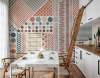A beautiful boho geometric wallpaper mural with mixed patterns., GD5547