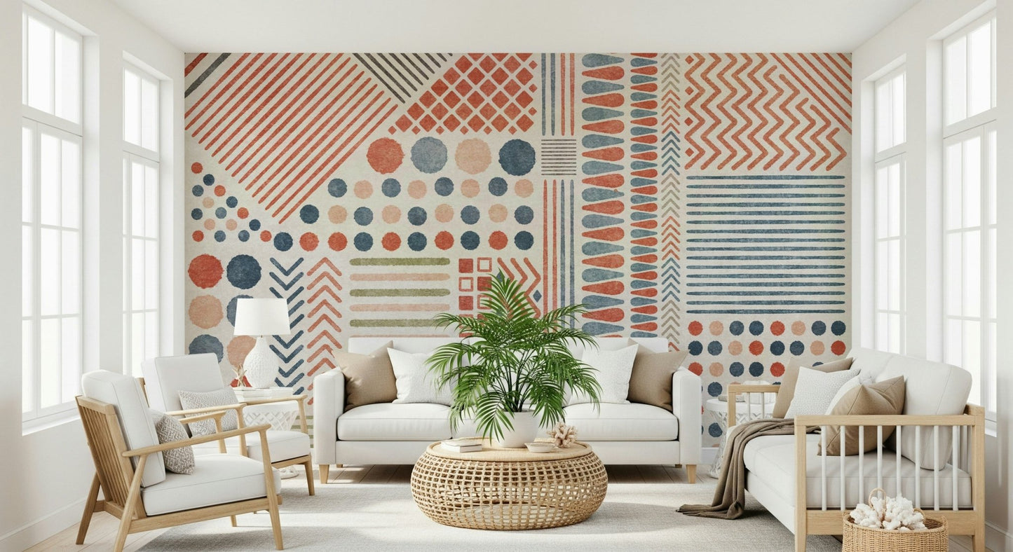 A peaceful geometric design mural on decorative wallpaper., GD5547