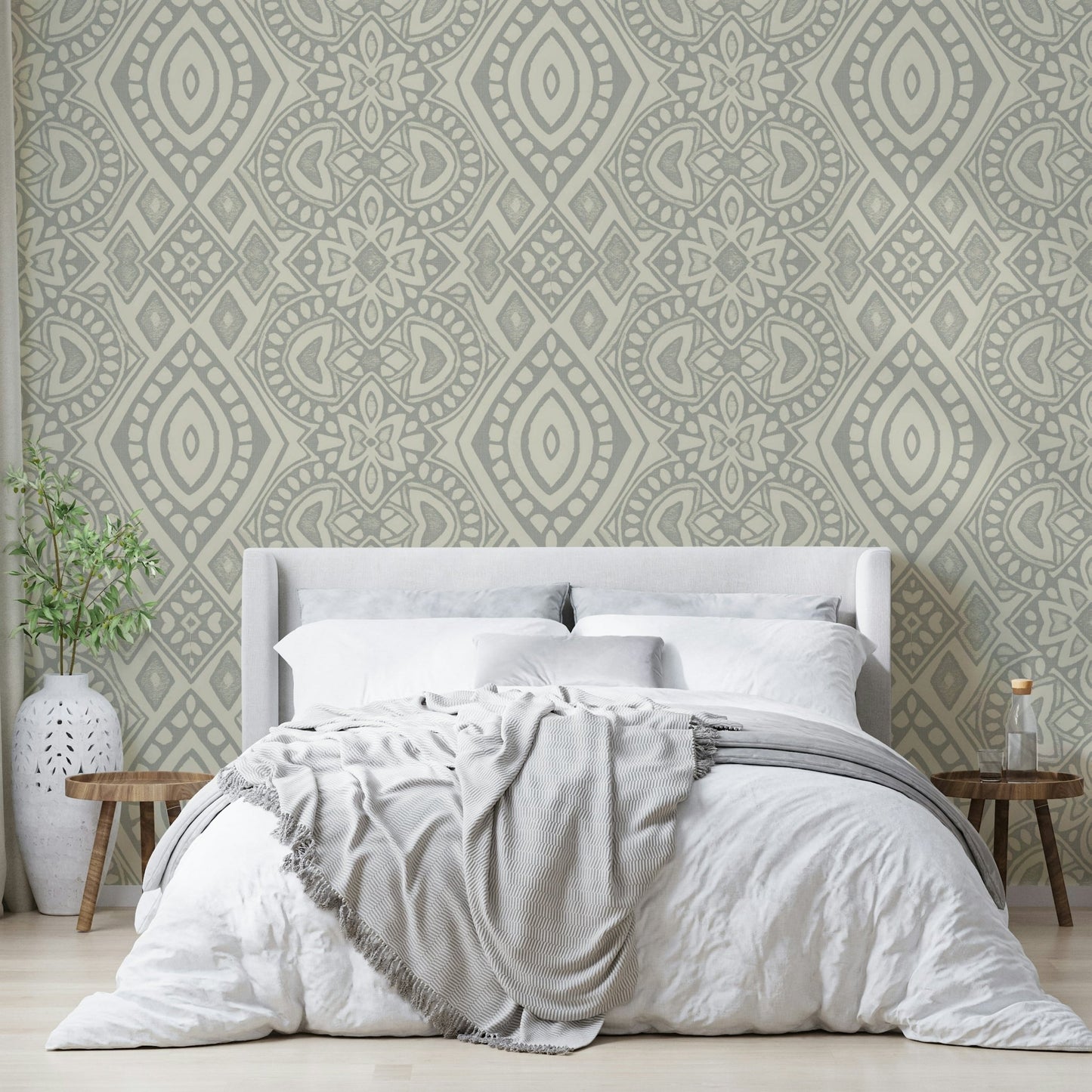 The mural extends across the entire wall, creating a clean backdrop.

