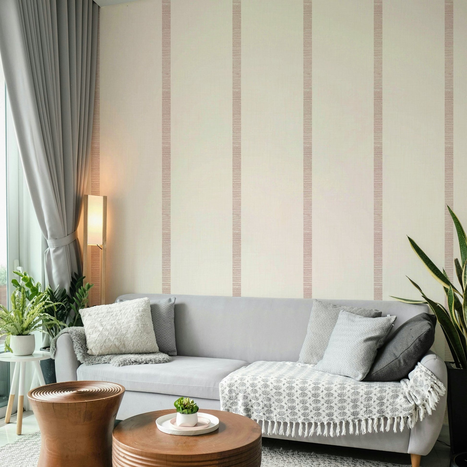 Golden mauve beige striped wallpaper boho style

