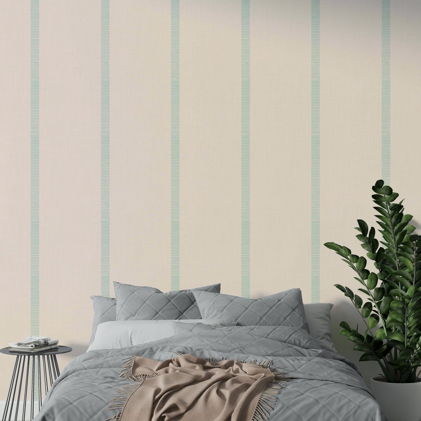 Harmony stripes wallpaper beige blue tones

