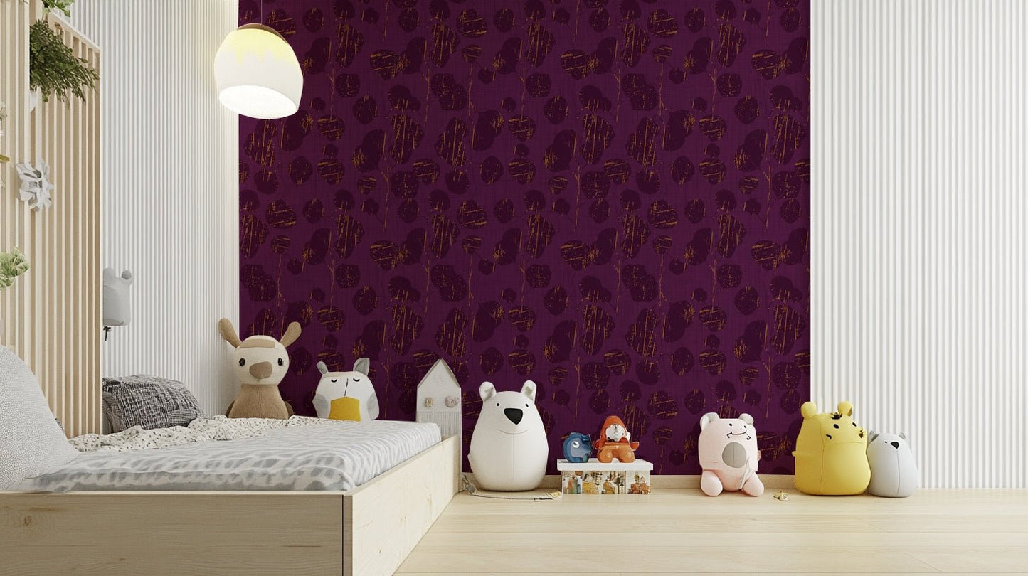 An elegant plum leaf wall mural for bohemian decor., GD4589