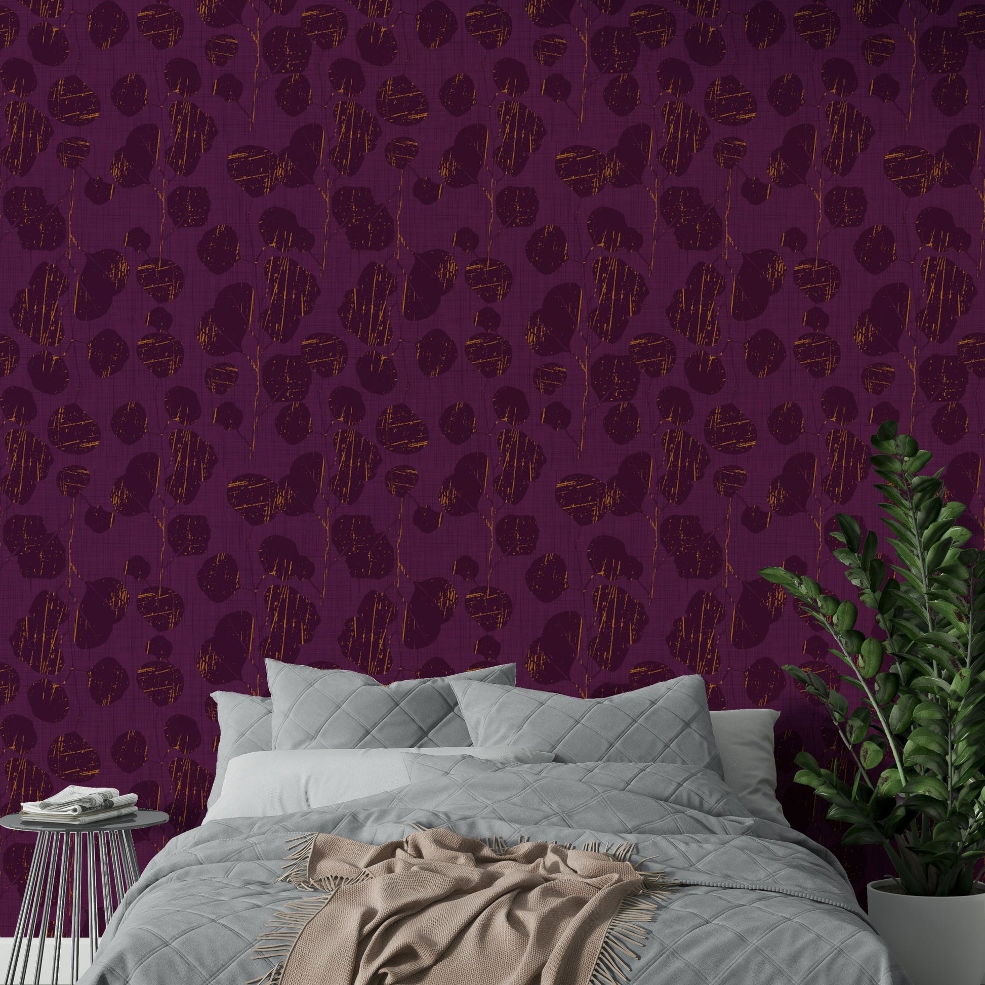 A graceful botanical wall mural in rich, dark tones., GD4589