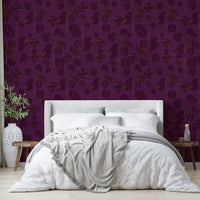 A beautiful boho floral wallpaper mural with purple accents., GD4589