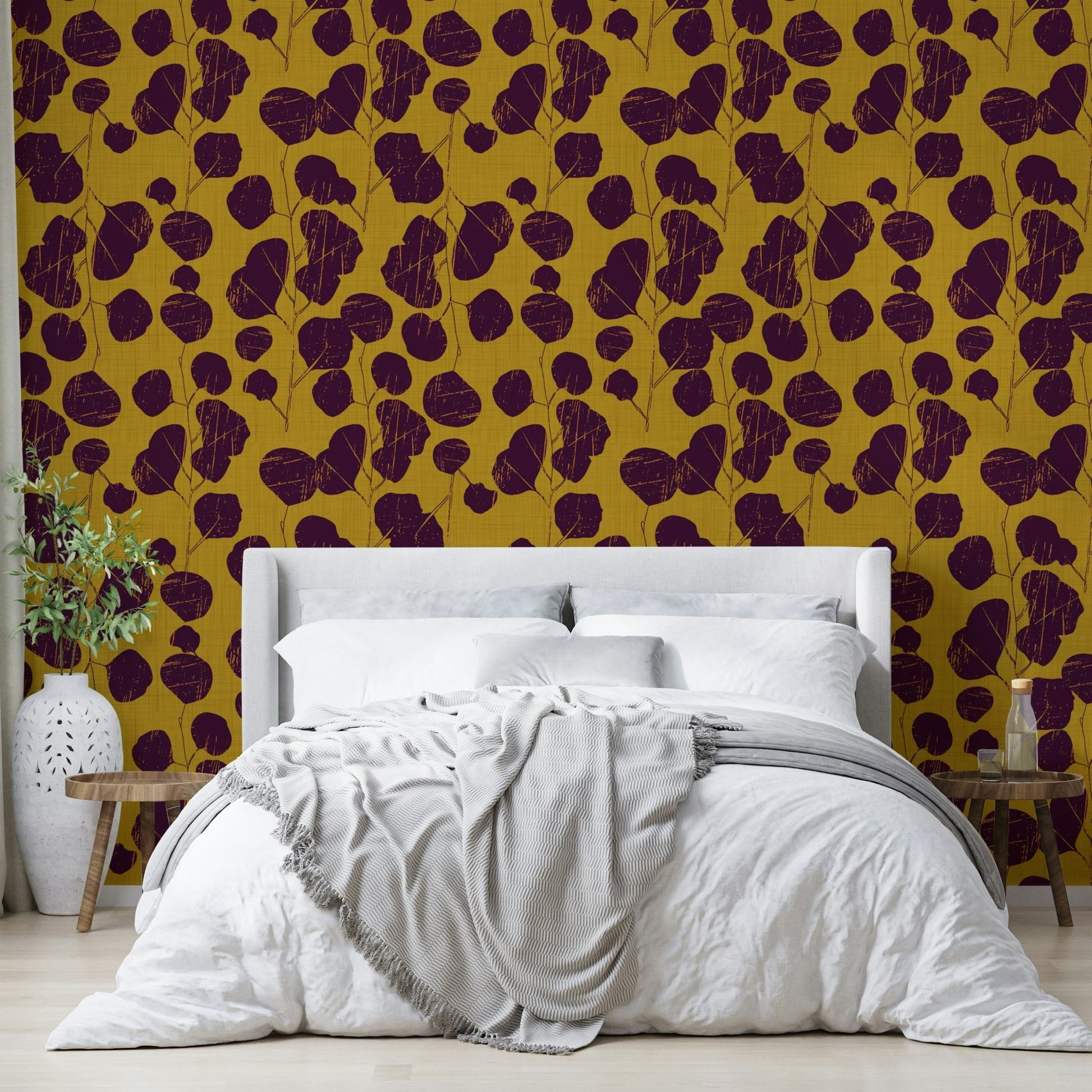 An artistic abstract leaf mural for home decor.

