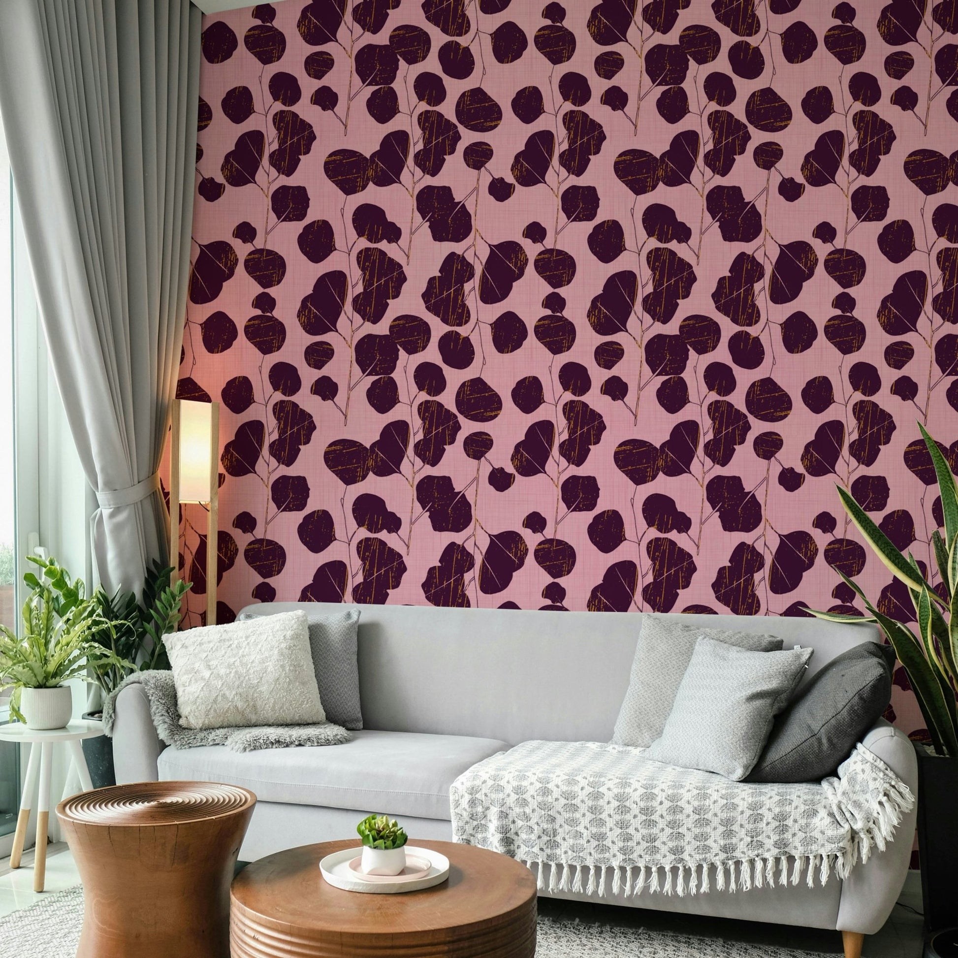 A classic floral wallpaper for walls with pink color.

