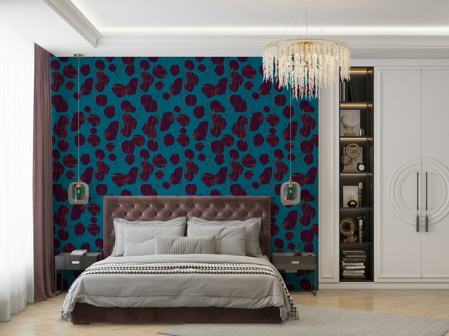 A sophisticated jewel tone wallpaper mural for a feature wall.

