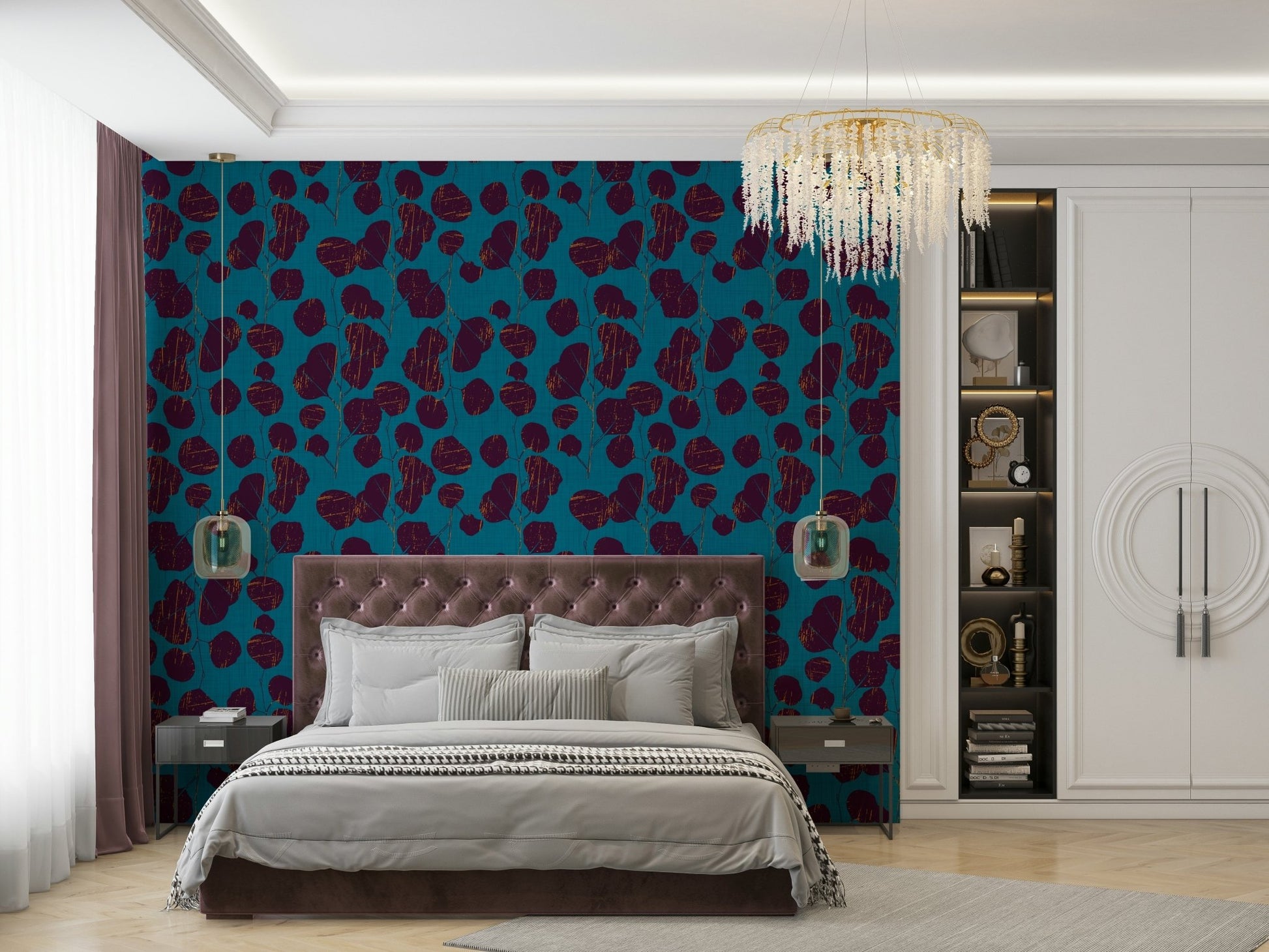 A sophisticated jewel tone wallpaper mural for a feature wall.

