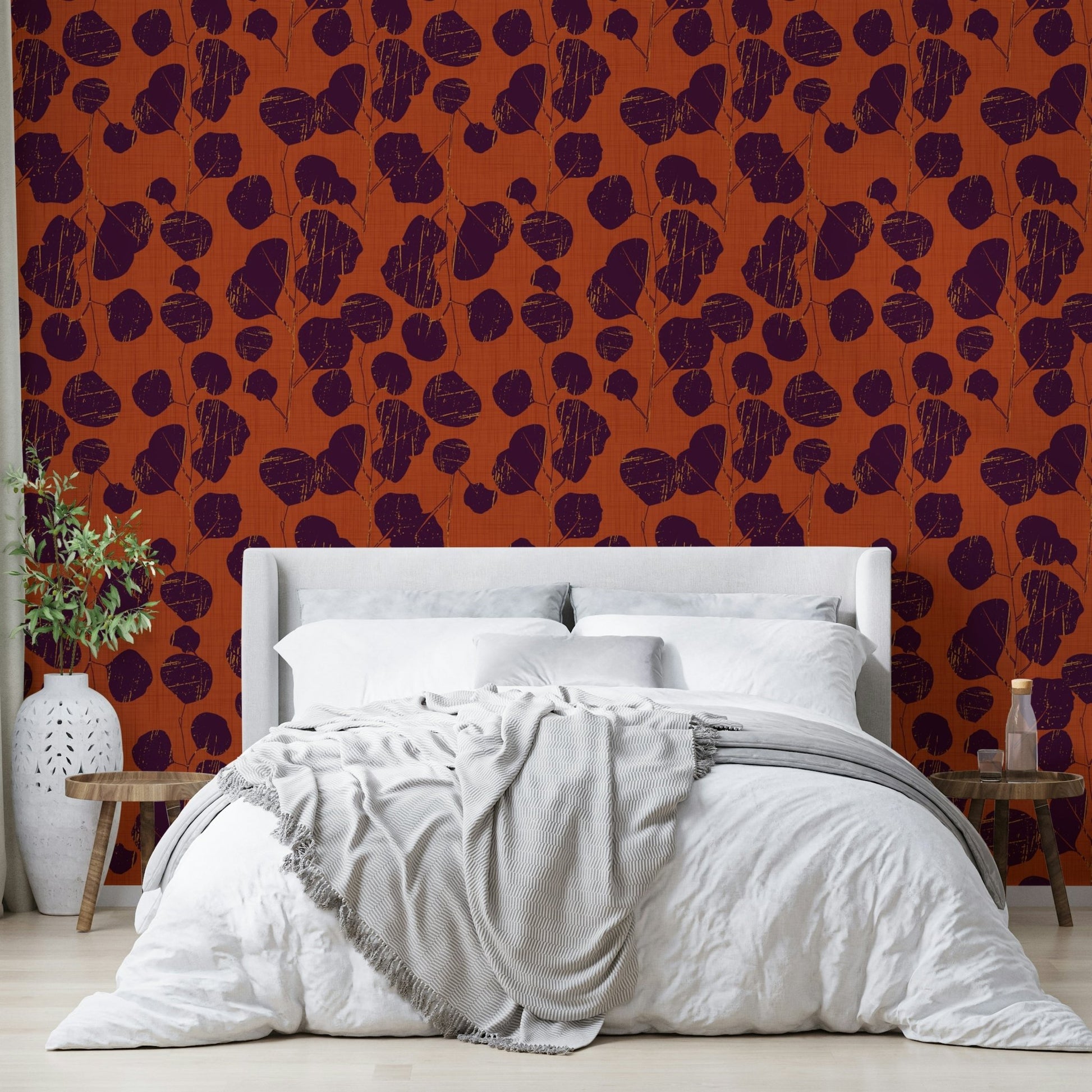 A classic floral wallpaper for walls with terracotta color.

