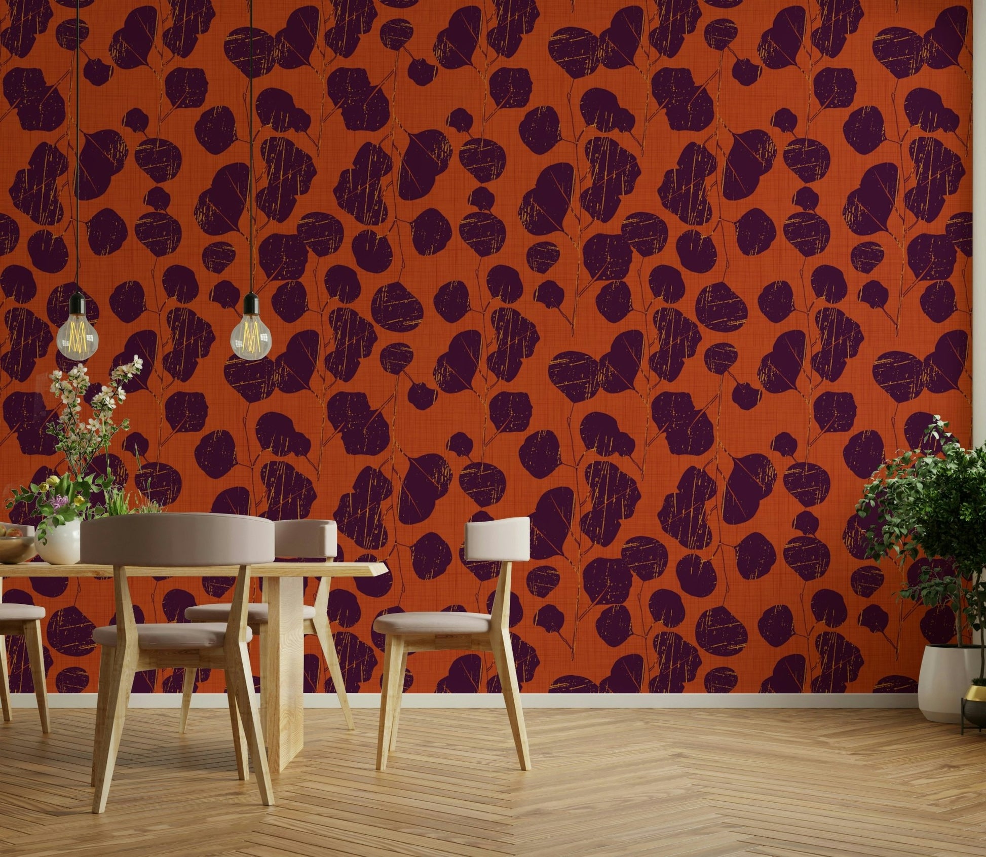A dramatic jewel tone wallpaper mural that defines a space.