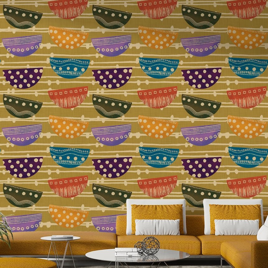 A classic mid-century wallpaper for walls with mustard color.

