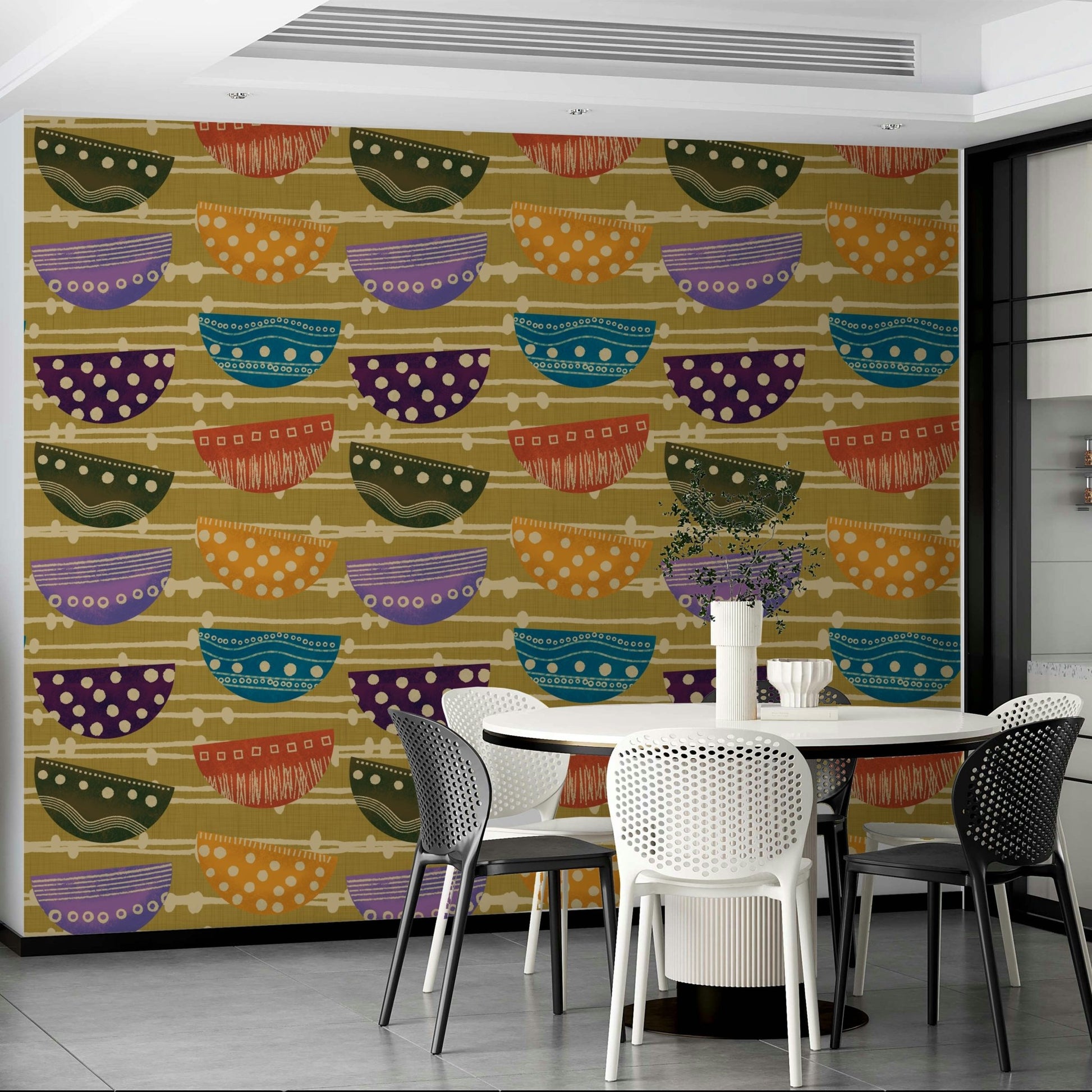 An artistic abstract shape mural for home decor.

