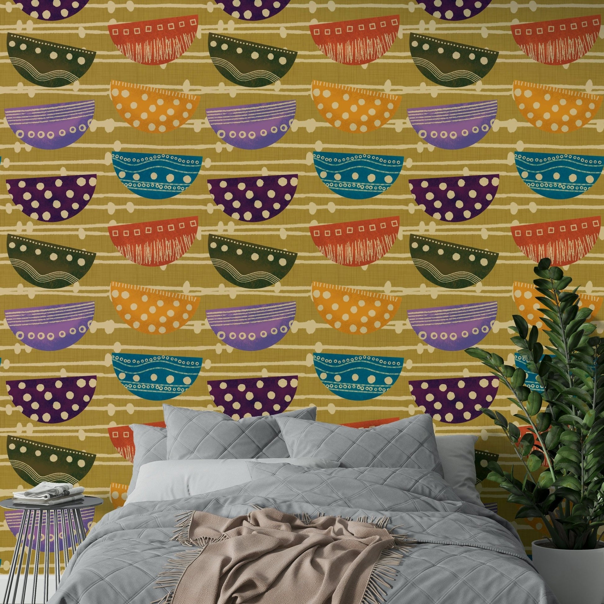 A tasteful retro bowls wall mural for a modern interior.

