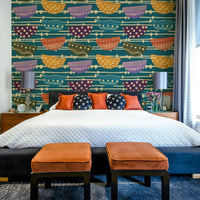 A tasteful abstract art wall mural of bowls.

