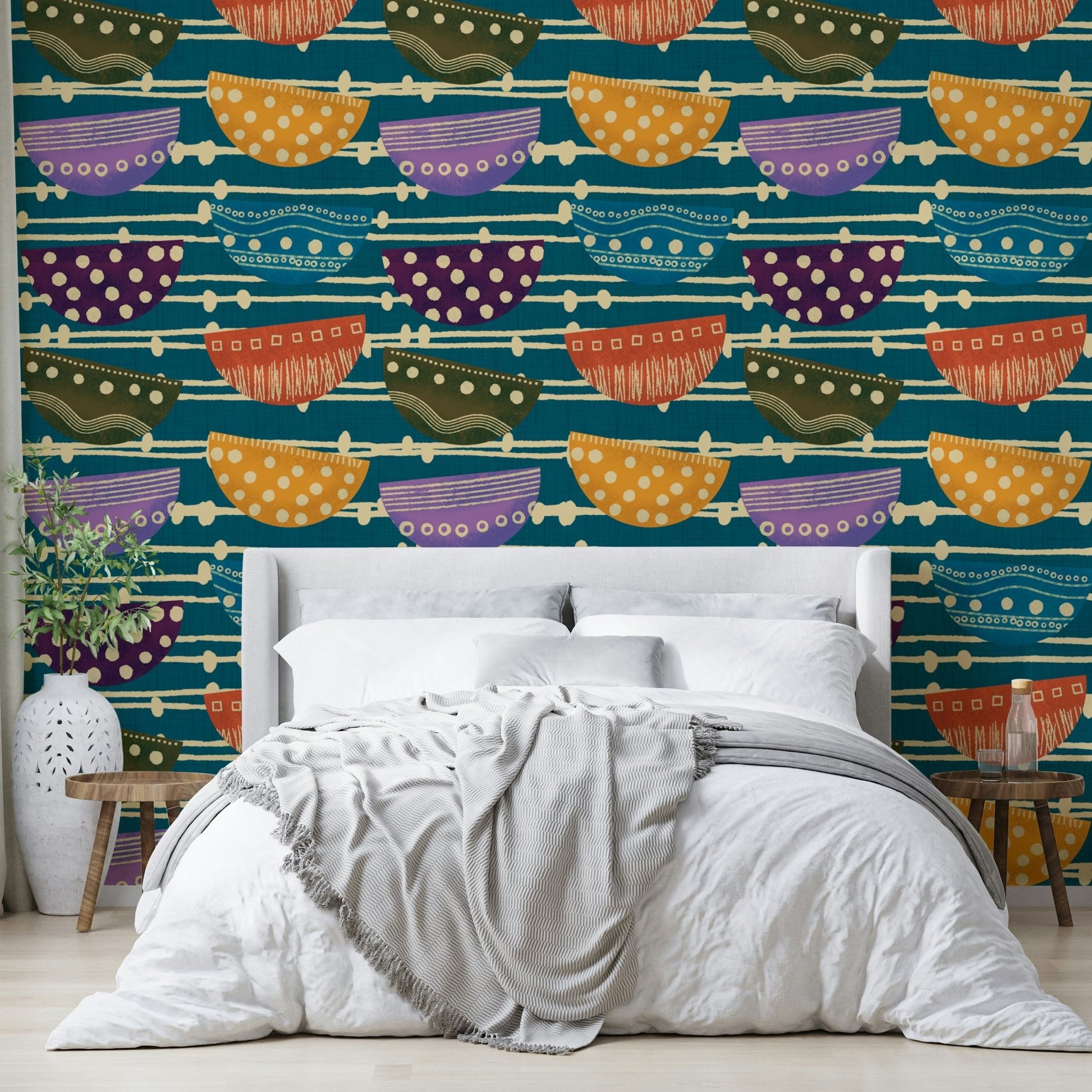 A playful abstract bowl mural for stylish wallpaper.

