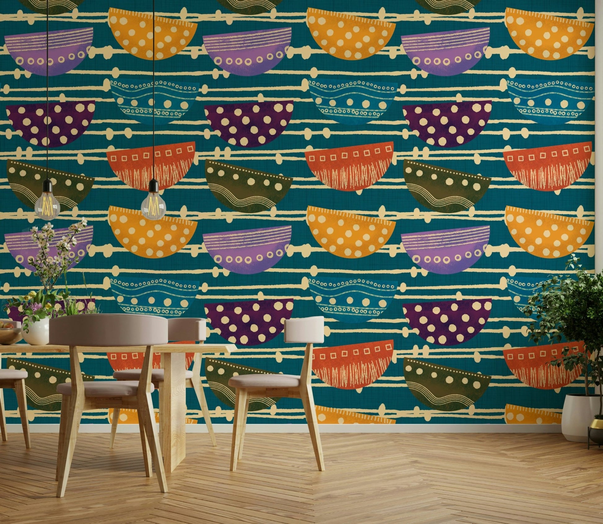An elegant mid-century modern wall mural for decor.

