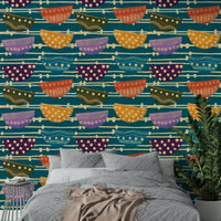 A classic mid-century wallpaper for walls with teal colors.


