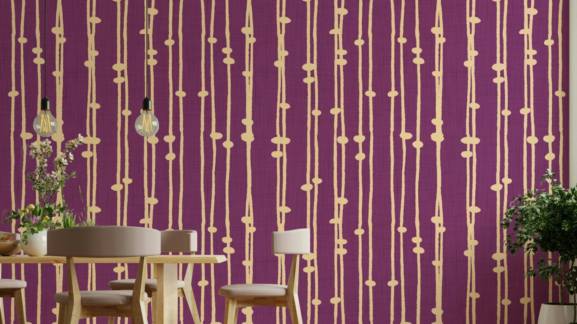 The peel and stick wallpaper on a smooth wall surface.