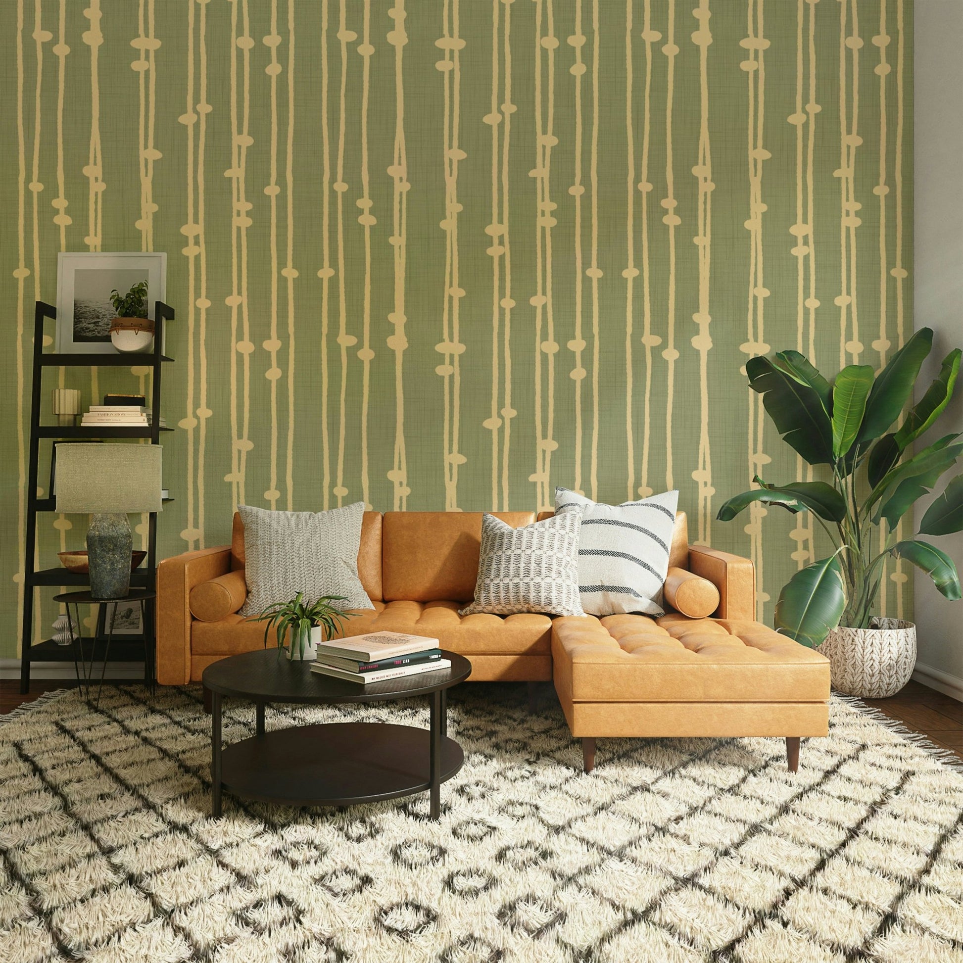 The peel and stick wallpaper on a smooth wall surface.