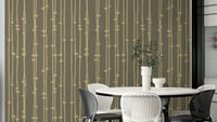 The wallpaper is used to create a feature wall in a dining room.