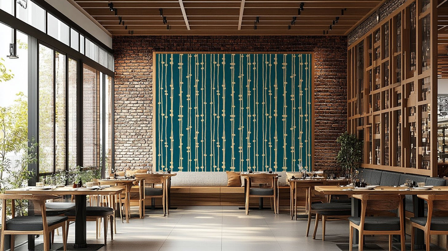 The wallpaper is used to create a feature wall in a dining room.

