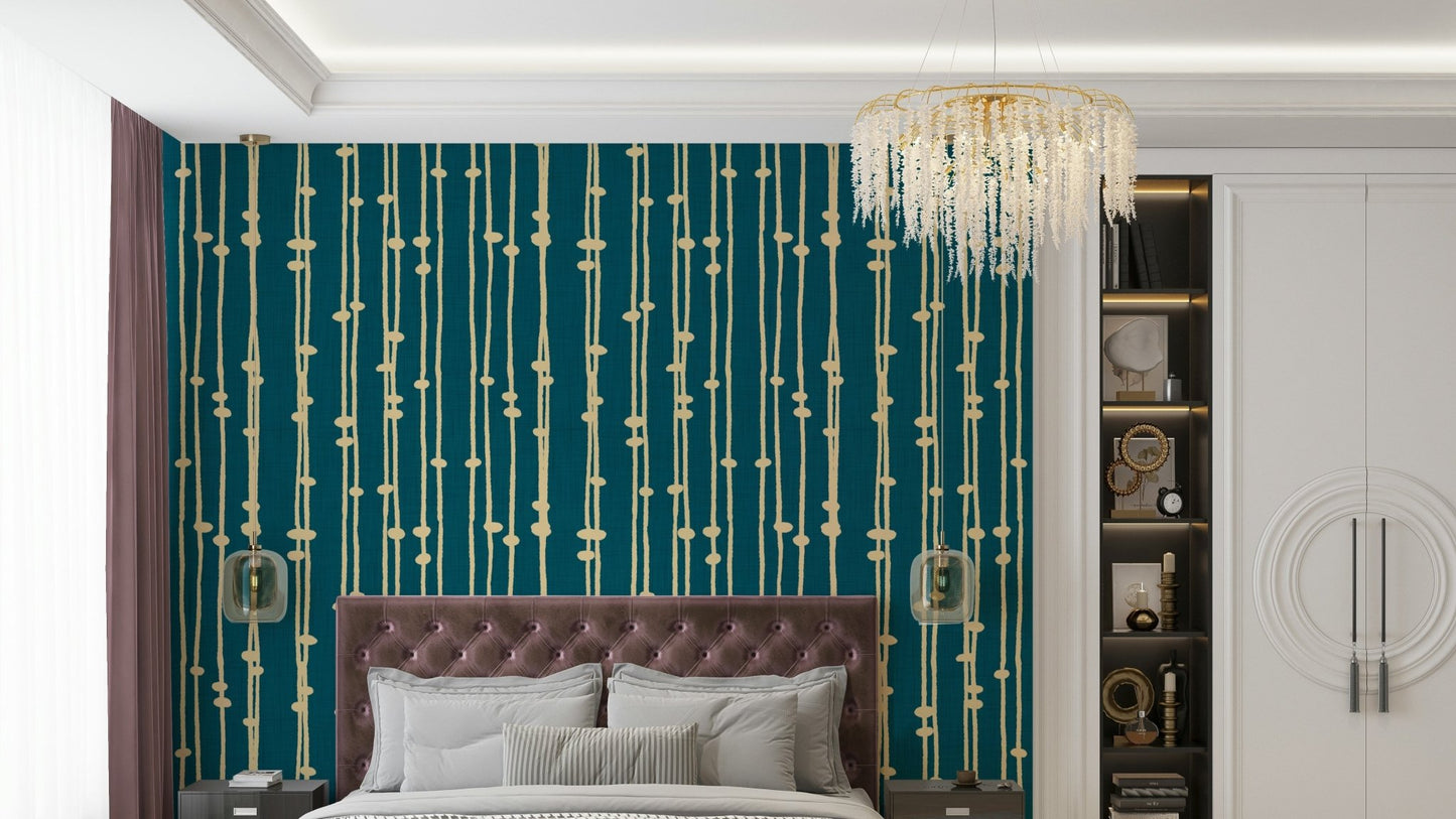 A close-up of the retro stripes in teal and other jewel tones.

