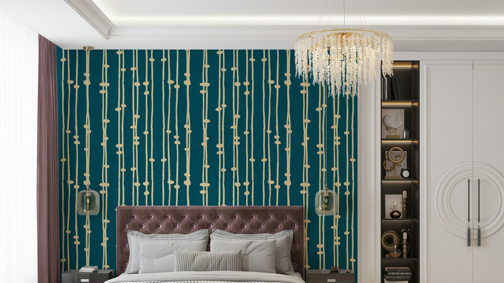 A close-up of the retro stripes in teal and other jewel tones., GD4545
