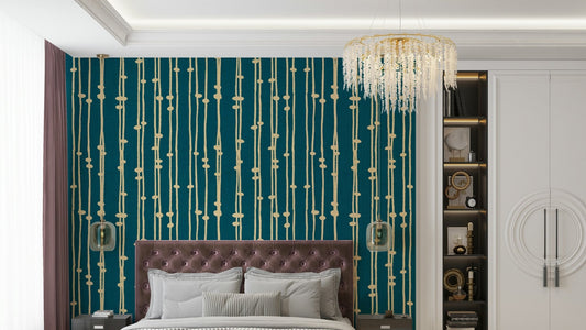 A close-up of the retro stripes in teal and other jewel tones.

