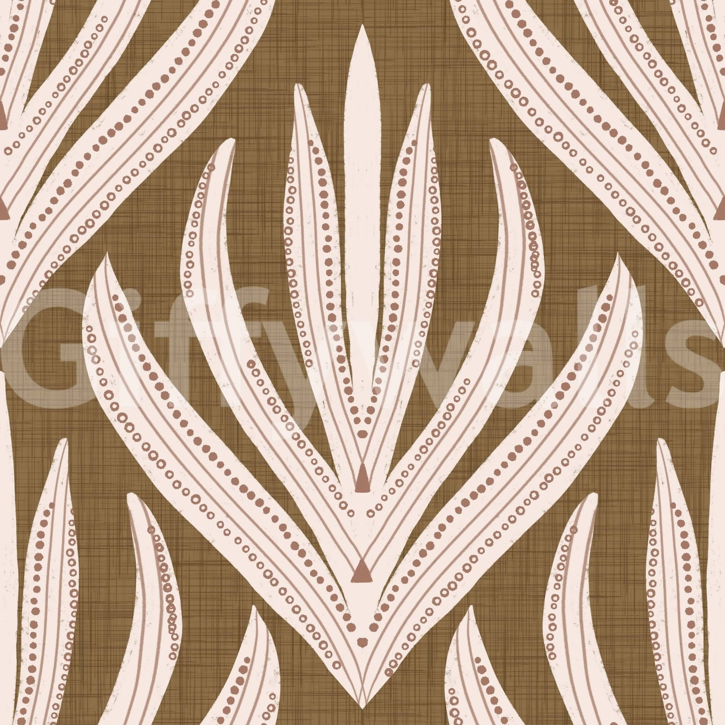 Shelving backdrop featuring Boho Leaf Symmetry Wallpaper image.