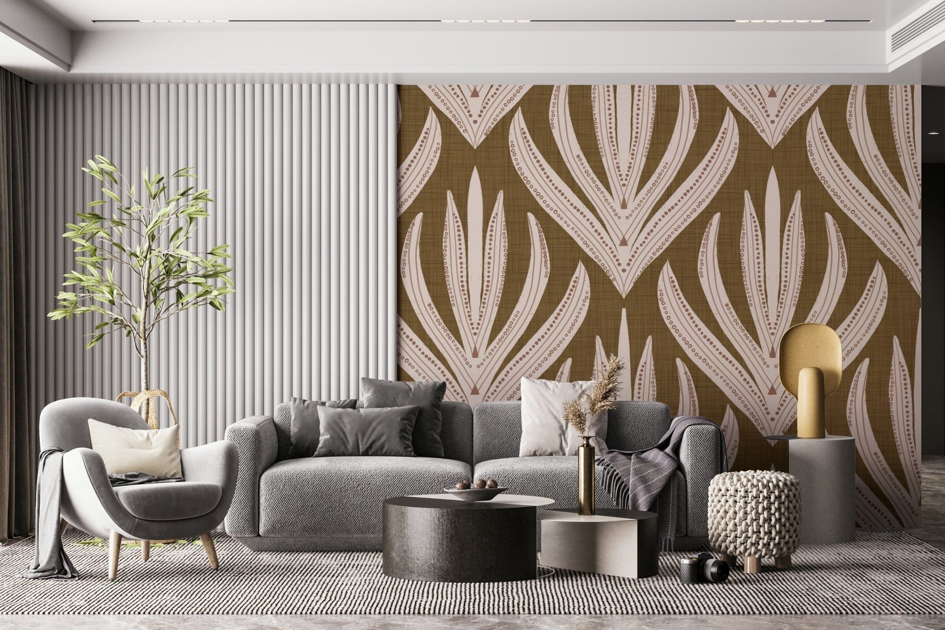Artistic hallway feature with Boho Leaf Symmetry Wallpaper.