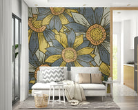 Bold golden and gray floral wallpaper pattern

