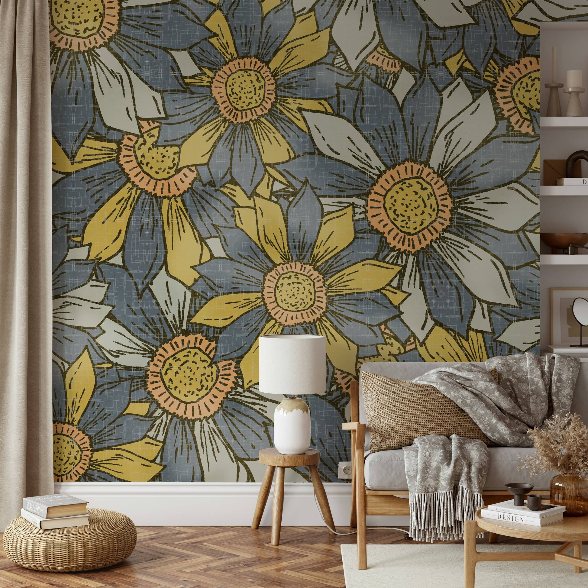 Eclectic floral wallpaper mural close view

