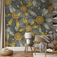 Eclectic floral wallpaper mural close view

